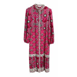 Celina Moon Rose Abstract Block Print Long Sleeve Dress Women's Size Small